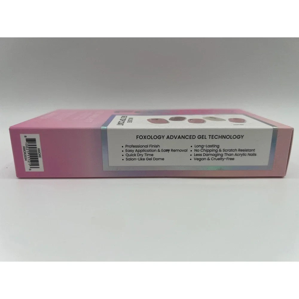 Foxology by Arctic Fox Amore Gel Nail Kit 30 Strips Pink Heart Glitter Vegan NEW